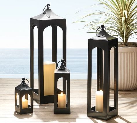 Lighting & Light Fixtures on Sale | Pottery Barn Pottery Barn Lanterns, Tall Lanterns, Outdoor Candles, Fall Outdoor Decor, Fall Color Palette, Fall Outdoor, Lanterns Decor, Arched Windows, Fall Porch