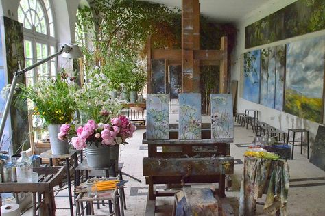 Claire Basler, Houston Design, Words On Canvas, Dream Studio, Easels, Painted Paneling, Artist House, French Artists, Floral Wall