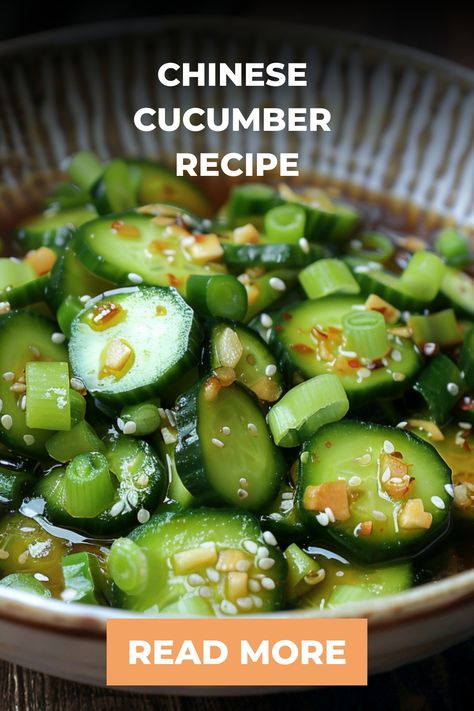 Discover the refreshing crunch of this Chinese Cucumber Recipe! Fresh cucumbers seasoned with soy sauce, vinegar, and a hint of garlic - perfect for a light and flavorful dish. Try this simple recipe that's great as a side dish or as a healthy snack. Make your meals more exciting with these easy-to-make Chinese flavors. Enjoy the zesty goodness of these marinated cucumbers that will leave you wanting more! Large Cucumber Recipes, Small Cucumber Recipes, Cucumbers With A Bang, Chinese Cucumber Recipe, Recipes Using Cucumbers, English Cucumber Recipes, Recipes For Cucumbers, Mini Cucumber Recipes, Fresh Cucumber Recipes