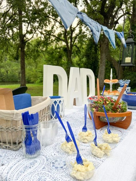 A Father's Day Buffet Idea That Will Have Him Smiling by CountyRoad407.com. Join us as we bring out all the things to make Dad feel special and loved. French Ethereal, Pretty Tablescapes, White Candle Holders, Pinterest Challenge, Store Bought Cake, Tea Container, Table Setting Inspiration, Sweet Summertime, Cool Tables