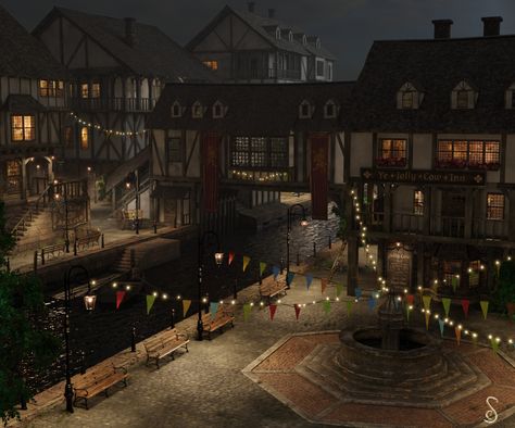 Festival Aesthetic Medieval, Town Square Concept Art, Village Festival Aesthetic, Fantasy Medieval Village Aesthetic, Medivial Village Aesthetic, Medieval Market Aesthetic, Medieval Inn Aesthetic, Medevil Village Aesthetic, Village Aesthetic Medieval