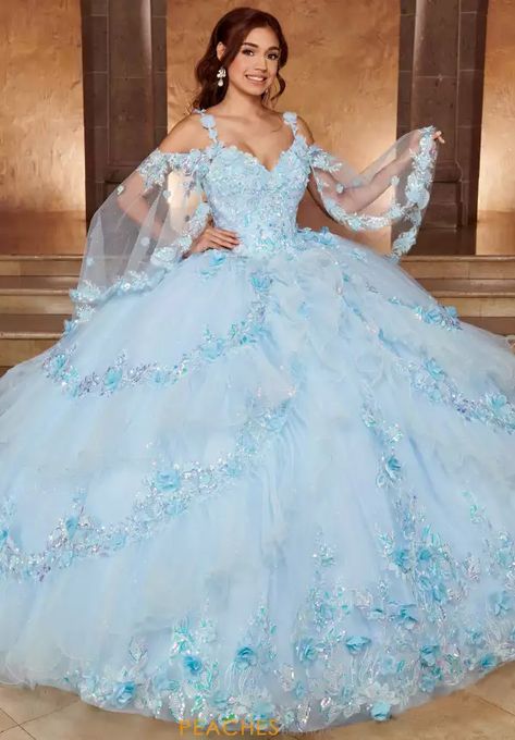 Cinderella Quince, Cinderella Quinceanera, Skirt Embroidery, Quinceanera Themes Dresses, Cape Sleeve Dress, Detachable Cape, Mary's Bridal, Blue Quince, Debutante Ball