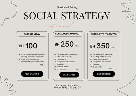 Social strategy pricing 😍 Social Media Pricing Packages Template, Social Media Price Packages, Social Media Packages Pricing Design, Social Media Packages Pricing, Social Media Management Packages, Social Media Marketing Pricing, Social Media Pricing, Strategy Infographic, Social Media Management Business Social Media Pricing Packages Template, Social Media Price Packages, Social Media Packages Pricing Design, Social Media Packages Pricing, Social Media Management Packages, Marketing Price List, Social Media Marketing Pricing, Social Media Pricing, Social Media Mood Board