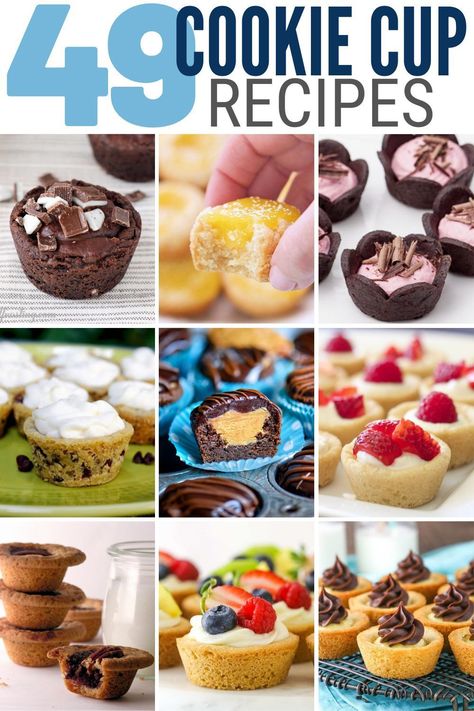 Discover a world of delightful treats with "49 Delicious Cookie Cup Recipes." This collection offers the best in cookie cups recipe ideas, perfect for any event. Experience a range of simple yet impressive cookie cup desserts, from traditional flavors to festive cookie cups Christmas specials. These recipes are easy to make and sure to please, whether for family gatherings or holiday celebrations. Get ready to impress with these varied and satisfying cookie cup creations! Cookie Dough Muffin Cups, Mini Cupcake Tin Recipes, Cookie Cups With Premade Dough, Cookie Cup Desserts, Different Christmas Cookies, Mini Cup Desserts, Desert In A Cup, Cookie Cups Christmas, Sugar Cookie Fruit Cups