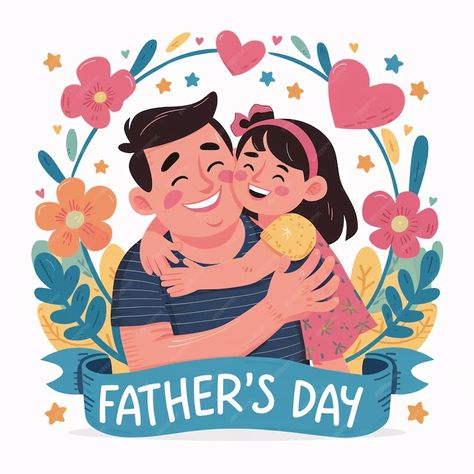 Premium Photo | Loving dad hugging his daughter with flowers happy fathers day concept Cartoon Father And Daughter, Happy Fathers Day Daughter, Father's Day Illustration, Happy Father Day, Happy Grandparents Day, Happy Birthday Cards Diy, Collection Illustration, Fathers Day Photo, Family Illustration