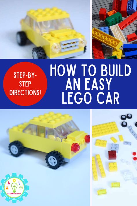 Simple Lego Car Instructions, Lego Ideas To Build Easy Step By Step, Easy Lego Creations Step By Step, Lego Car Instructions, Simple Lego Builds, Lego Ideas To Build Instructions, Lego Instructions Step By Step, Lego Car Ideas, Lego Step By Step