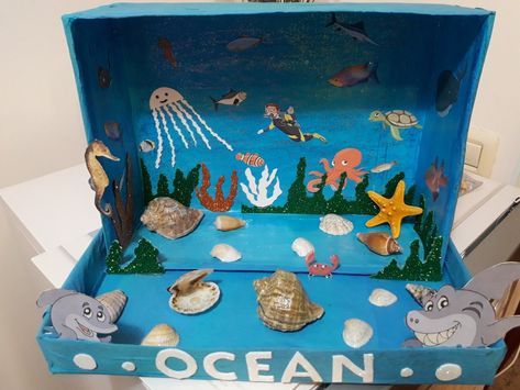 Ideas For School Projects, Shoe Box Diorama, Ocean Diorama, Diorama Kids, Habitats Projects, Ocean Projects, Turtle Habitat, Diy Bird Bath, Diorama Ideas