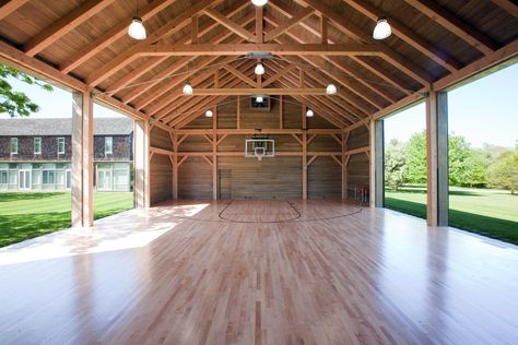 Farm Basketball Court, At Home Basketball Court, Barndominium With Basketball Court, Pole Barn Basketball Court, Barn With Basketball Court, Outdoor Basketball Court Ideas, Indoor Basketball Court In House, Covered Basketball Court, Garage Basketball Court