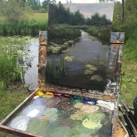 Plein Air Easel, Cottage Core Art, Plein Air Paintings, Funky Art, Art Sketchbook, Interesting Art, Painting Inspiration, Aesthetic Art, Landscape Art