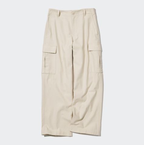 Wide beige cargo pants from Uniqlo Straight Cargo Pants, Tan Cargo Pants, Cotton Linen Pants, Pants Details, Uniqlo Women, Styling Ideas, Casual Trousers, Cargo Trousers, Straight Pants