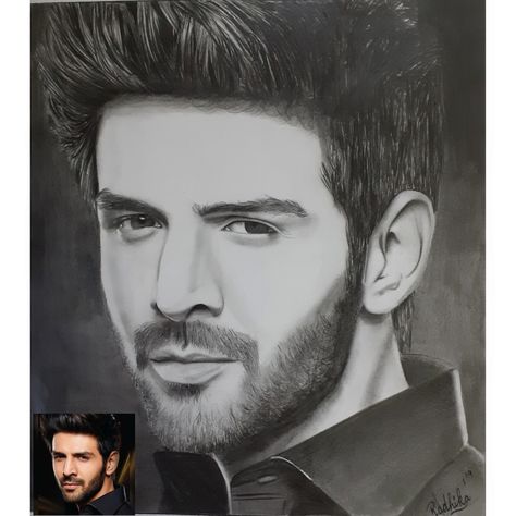 Kartik Aaryan Pencil Sketch, Kartik Aaryan Drawing, Kartik Aaryn Sketches, Potrate Art, Unusual Wall Art, Pencil Sketch Portrait, Harry Potter Art Drawings, Celebrity Portraits Drawing, Pencil Portrait Drawing