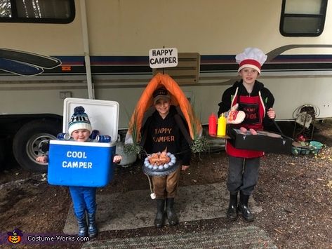 Grill Costume Diy, Camper Halloween Costume, Camper Costume, Camping Costume, Camping Crafts For Kids, Halloween Camping, Staff Party, Easy Diy Costumes, Homemade Costume