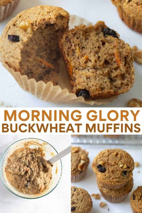 These healthy and wholesome buckwheat muffins make a delicious start to your morning! Full of apple, carrot, walnuts and raisins, they are full of goodness. Buckwheat Flour Recipes, Buckwheat Muffins, Glory Muffins, Buckwheat Recipes, Morning Glory Muffins, Best Gluten Free Recipes, Gluten Free Eating, Gf Recipes, Gluten Free Breakfasts