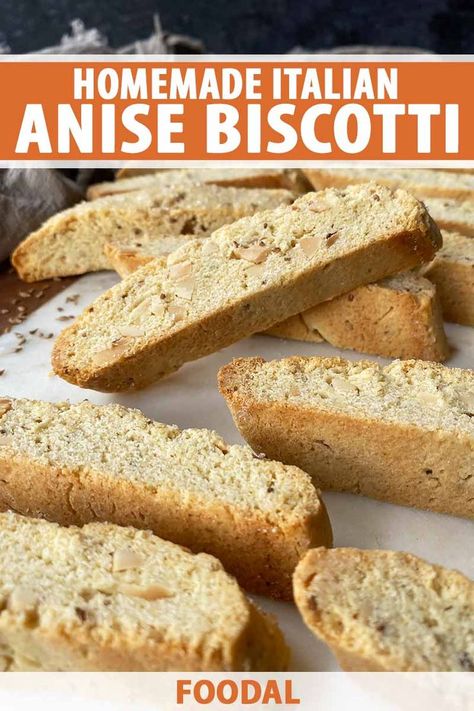 Craving a crunchy cookie you can dunk in your morning cup of coffee? Nothing says “buongiorno” better than our anise biscotti. These delectably aromatic and lightly sweet treats have crushed anise seed and extract, and include a subtle nuttiness from chopped almonds. Read more now on Foodal. #anise #biscotti #foodal Biscotti Recipe Almond, Almond Anise Biscotti Recipe, Biscotti Anise, Anise Biscotti Recipe, Anise Bread, Anise Biscotti, Homemade Biscotti, Cooking Knowledge, Cardamom Recipe