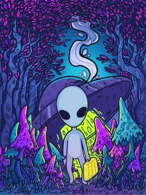 Art Ideas Painting, Alien Painting, Rhinestone Canvas, Art Spatial, Alien Drawings, Art Alien, Art Hippie, Psychadelic Art, Arte Alien