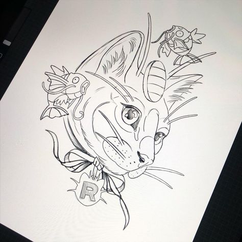 Meowth Tattoo, Awesome Tattoos, Forever Home, Cat Tattoo, Tattoo On, Tattoo Drawings, Designs To Draw, Cool Tattoos, Female Sketch