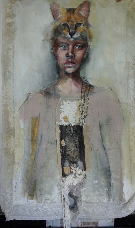 Kate Thompson Artist, Kate Thompson, Painting On Fabric, Alchemy Art, Mixed Media Portrait, Art Faces, Wax Resist, Intuitive Art, Art Women