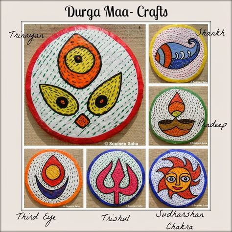 Durga craft Collage | Day 6   Durga Maa Crafts | India Crafts Folk Crafts Dussehra Durga Maa Craft Ideas, Durga Craft, Poo Kolam, Durga Pooja, Folk Crafts, Handy Craft, India Crafts, Diy Preschool, Lakshmi Devi