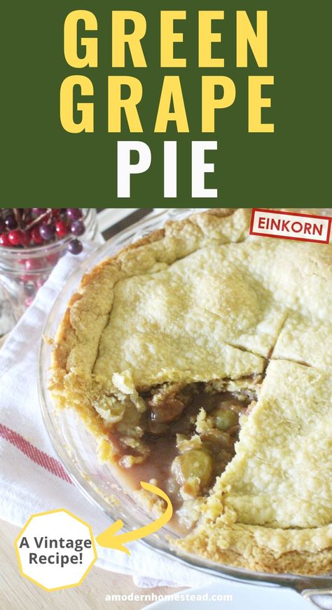 Green grape pie is a vintage dessert recipe with a similar flavor profile to apple pie (without the soggy apples). Made with einkorn flour and maple syrup, this grape pie recipe is a winner! Green Grape Dessert Recipes, Grape Pie Recipe Easy, Recipes With Green Grapes, Green Grape Recipes, Grape Pie Recipe, Grape Dessert Recipes, Green Grapes Recipes, Fancy Pies, Pie Business