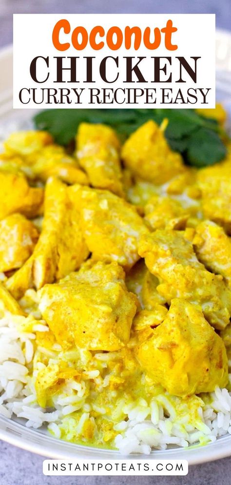 Bring the tropics to your kitchen with this Aesthetic Coconut Chicken Curry! This visually striking dish is loaded with coconut goodness and perfectly cooked chicken, making it an irresistible addition to your dinner rotation. Don't forget to garnish for that extra pop! Yellow Coconut Curry Chicken, Instant Pot Coconut Chicken, Coconut Chicken Curry Recipe, Yellow Curry Chicken, Chicken Curry Recipes, Chicken Coconut Curry, Coconut Curry Chicken Recipes, Pressure Cooker Recipes Chicken, Chicken Curry Recipe Easy