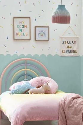 Sprinkles for decorating a girls bedroom Rainbow Bedroom, Kids Bed Frames, Toddler Bedroom Girl, Big Girl Bedrooms, Toddler Girl Room, Rainbow Room, Girl’s Room, Toddler Bedrooms, Metal Bed