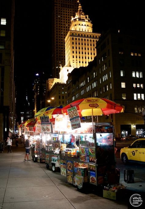 Food carts at night, NYC Nyc Eats, Spa Marketing, Books Novels, Food Carts, Marketing Inspiration, Street Vendors, New York Food, I Love Nyc, Empire State Of Mind