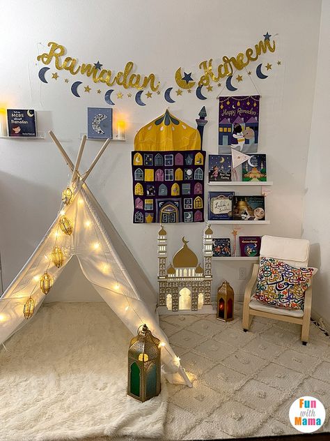 Ramadan Decorations Ideas For Kids How To Decorate For Ramadan, Ramadan Ideas Decorations, Ramadan Decorations Ideas Living Rooms, Ramadan Corner Decoration, Ramdan Decore Ideas, Ramadan Decorations Ideas, Ramadan Corner, Ramadan Mubarak Decorations, Eid Decoration Ideas