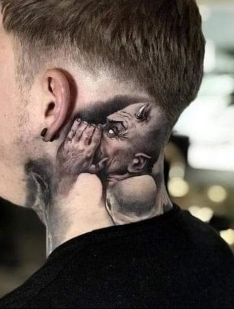 Dm Tattoo, Trippy Tattoo, Horrible Tattoos, Best Neck Tattoos, Master Tattoo, Side Neck Tattoo, Crazy Tattoos, Devil Tattoo, Demon Tattoo