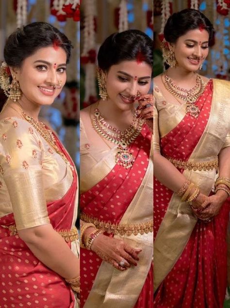 Bridal Sari Indian, Bridal Gold Saree, Pattu Saree Blouse Designs Wedding, Bridal Pattu Sarees Wedding, Sneha Prasanna Saree, Sreemantham Sarees, Gold Pattu Saree, Indian Wedding Saree Collection, Pattu Blouse Designs