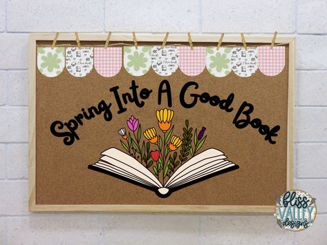 Spring Into A Good Book Printable Classroom Bulletin Board Kit - Etsy Library Window Decorations, Easter Library Bulletin Boards, April Library Bulletin Boards, April Library Displays, Library Book Displays Bookshelves, Spring Library Bulletin Boards, March Library Displays, Library Door Decorations School, Read Across America Bulletin Board