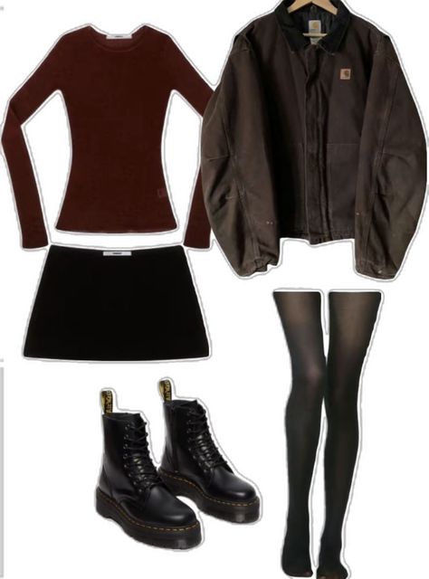 Going To A Theatre Outfit, Brown Outfit Accessories, Dark Autumn Fall Outfits, Autumn 2000s Outfits, 2000s Fall Aesthetic Outfits, Fall Themed Outfits Aesthetic, Fall Outfits Twilight, Fall Outfits Y2k Grunge, Fall Outfits Aesthetic Collage