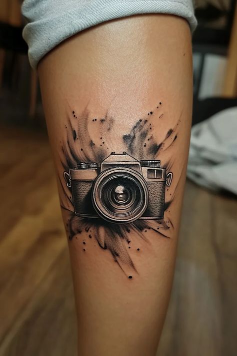 camera tattoo 34 Minimal Camera Tattoo, Tattoo Camera Photography, Small Camera Tattoo, Filmmaker Tattoo, Polaroid Camera Tattoo, Photographer Tattoo Ideas, Camera Film Tattoo, Camera Tattoo Ideas, Photography Tattoo Ideas