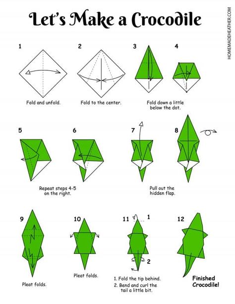 Free Origami Crocodile Printable Designs Origami Lizard Easy, Simple Origami Step By Step, Origami Crocodile, Crocodile Crafts, Origami Instructions Step By Step, Diy Crocodile, Origami Animals Easy, Origami Printables, Printable Origami