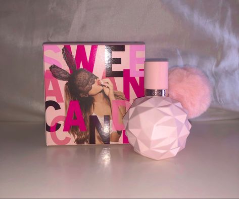 photo by me 💘 #arianagrande #ariana #arianator #sweetlikecandy #perfume #beautyproducts Ariana Grande Perfumes Aesthetic, Ariana Fragrance, Sweet Like Candy Perfume, Ariana Grande Sweet Like Candy, Preppy Backgrounds, Candy Perfume, Its My Bday, Ariana Perfume, 21st Bday Ideas