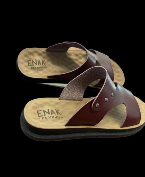 New Arrival! Leather Lightweight ENAK-engraved Men Sandals. Order online at EnakFashion.com #enakfashion #enak #fashion #arab #sandals #thobes # Luxury Leather Footbed Slip-on Sandals, Brown Leather Sole Slip-on Footbed Sandals, Men��’s Leather Sandals, Artisan Brown Slip-on Sandals, Luxury Men's Sandals With Cork-bed Midsoles, Order Online, Mens Sandals, Sandals, Leather