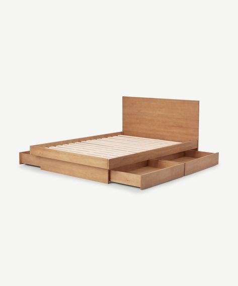 Wooden Bed With Storage, Bed Designs With Storage, Double Bed With Storage, Japanese Bed, Pine Beds, Interior Minimal, Cama King Size, Japanese Interiors, Lit King Size