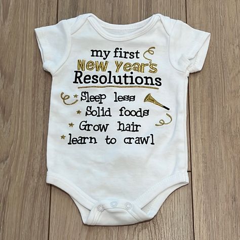 Nwot My First New Year’s Resolutions White Bodysuit. My First New Year, Grandma Ideas, Baby Poncho, Halloween Bodysuit, Happy Mommy, Pink Onesie, Newborn Onesies, White Onesie, Baby Boy Photos