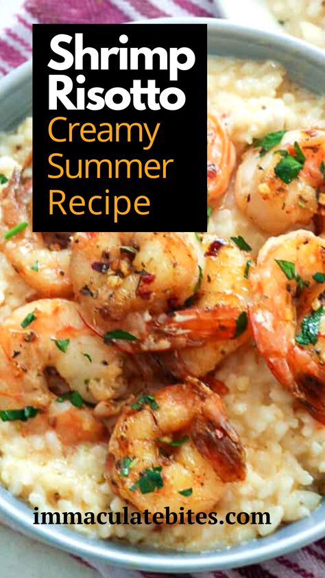 Scallop Recipes Risotto, Shrimp With Risotto Recipes, Risotto Recipes With Shrimp, Shrimp With Risotto, Meals With Risotto Dinners, Garlic Shrimp Risotto, Lemon Risotto With Shrimp, Shrimp Parmesan Risotto, Creamy Risotto Recipes Parmesan