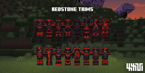 Minecraft Crimson Build, Armor Trims Minecraft Ideas, Minecraft Armor Trim Designs, Minecraft Armor Room, Minecraft Base Ideas Underground, Armor Room Minecraft, Minecraft Armor Trims, Flag Minecraft, Minecraft Essentials