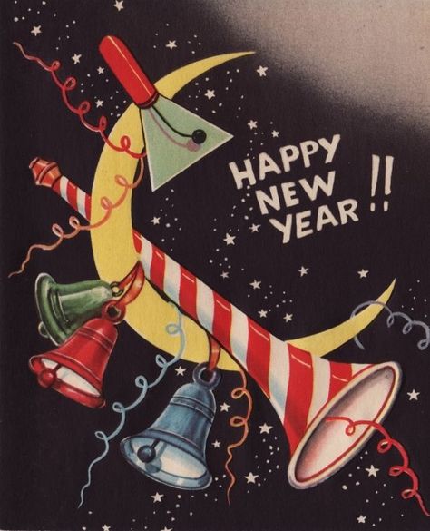 Vintage Happy New Year Card Vintage Happy New Year Retro, Vintage New Years Cards, Vintage Happy New Year, New Years Eve Day, Vintage Holiday Cards, Happy New Year Cards, New Year Images, New Year Greeting Cards, Vintage Christmas Images