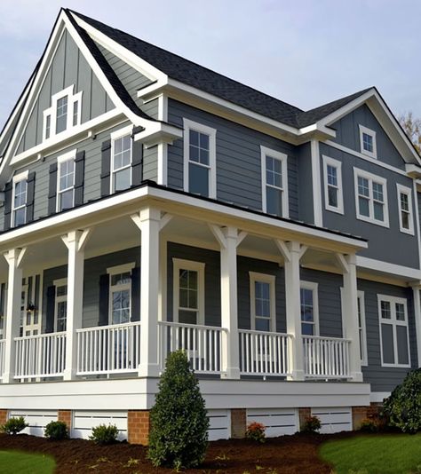 28 of the Most Popular House Siding Colors | Allura USA Vertical House Siding, Cedar Shake Siding Colors, Siding Colors For Houses, Green Siding, Siding Styles, Siding Ideas, Grey Siding, Gray House Exterior, Clapboard Siding