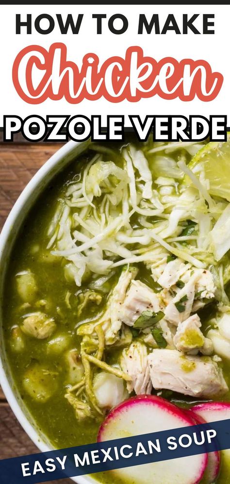 Dive into the rich flavors of Mexico with this Easy & Homemade Chicken Verde! A simple green pozole recipe that's sure to impress with its simmered-to-perfection goodness. This dish is both delicious and easy, making it perfect for anyone wanting to explore authentic Mexican cuisine. Made right on your stove top—no fuss, no frills, but all the scrumptious taste! Try making this pozole verde de pollo today. Guaranteed to satisfy your culinary cravings! Pasole Recipe Chicken Green Crockpot, Easy Green Posole Recipe, Mexican Chicken Pozole Verde, How To Make Green Pozole, Easy Green Pozole Recipe Chicken, Easy Chicken Pozole Verde, Green Chicken Pozole Recipe Crock Pot, Crockpot Chicken Pozole Verde, Green Chili Chicken Posole Pozole Recipe