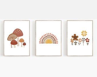 Baby shower mushroom | Etsy Earthy Prints, Mushroom Nursery, Boho Nursery Art, Adventure Nursery Decor, Nursery Artwork, Girl Nursery Decor, Nursery Art Girl, Nursery Room Design, Baby Room Inspiration