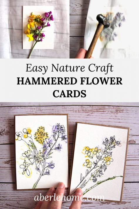 Flower Smashing Art, Flower Hammering On Paper, Pressed Flower Notecards, Pounding Flowers On Paper, Nature Greeting Cards, Hammer Flower Prints, Watercolor And Pressed Flowers, Hammering Flowers On Paper, Flower Hammer Art