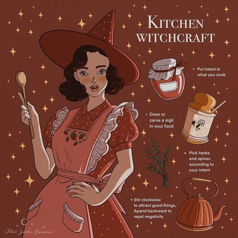 Chloe's arts on Instagram: “Today’s witchtober prompt is... kitchen witch 🌙🍰🧁🥧 for the occasion I drew a little 1950s kitchen witch with her essentials, and I added…” Kitchen Witchcraft, Types Of Witches, Witch Recipes, Kitchen Witch Recipes, Witch Core, Magia Das Ervas, Kitchen Witchery, Eclectic Witch, Wiccan Spell Book