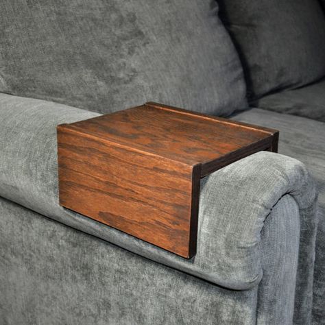 A custom made to fit handmade armrest table for your sofa, couch or recliner. Perfect for storing your drinks, food, laptop and more! Tired of losing your TV remote, spilling your beverages or dropping your plate? We got you covered, our armrest table will save you time, money and Armrest Table, Custom Couch, Wood Towel Rack, Sofa Tray, Couch Arm Table, Armrest Chair, Sofa Arm Table, Arm Rest Table, Custom Couches