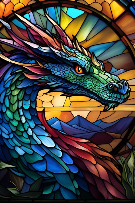 Faux stained glass image of a dragon Fantasy Stained Glass Patterns, Dragon Stained Glass Art, Dragon Quilt Pattern, Stained Glass Dragon, Glass Dragon, Black Painting, Dragon Wall, Glass Window Art, Dragon Pictures