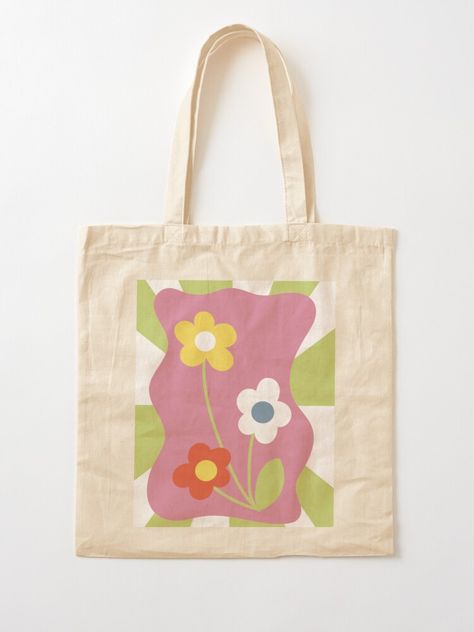 Danish Pastel Flower Power Tote Bag totebag bright daisies trippy psychedelic green pink yellow red totes y2k 70’s 1970 Tas Totebag, Tote Bag Flower Design, Flowers Tote Bag, Totebag Lukis, Designs For Tote Bags, Design Totebag, Homemade Tote Bags, Painted Tote Bag Aesthetic, Tote Bag Inspiration