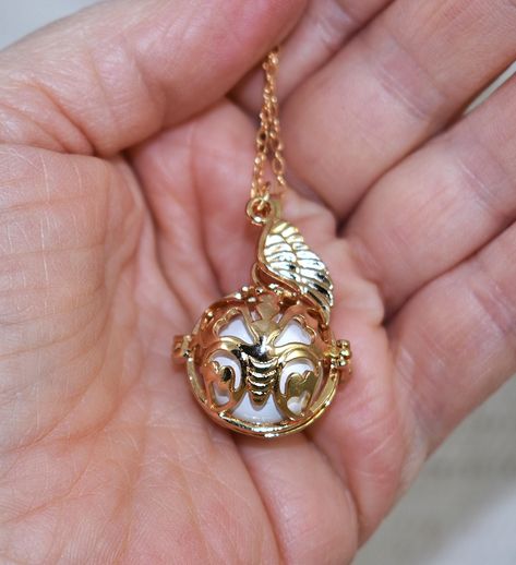 Gold Mexican Angel Caller Harmony Chime Ball Necklace, Cut-Out Butterfly Locket Chiming Necklace Gift For Her Mexican Angel, Butterfly Locket, Angel Caller, Butterfly Angel, Ball Necklace, Locket Necklace, Necklace Gift, Jewelry Trends, Gift Necklace