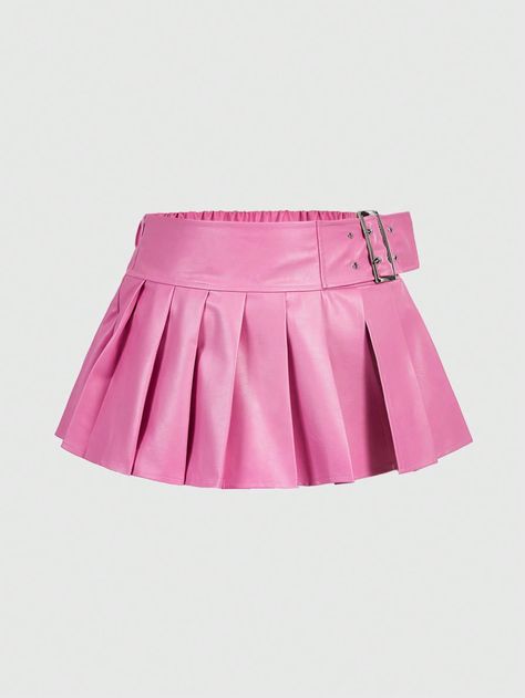 SHEIN ICON Plus Solid PU Leather Pleated SkirtI discovered amazing products on SHEIN.com, come check them out! Pink Leather Skirt Outfit, Pink Leather Mini Skirt, Pleated Skirt Plus Size, Pink Leather Skirt, White Leather Skirt, Concert Vibes, Kawaii Outfit Ideas, Hot Pink Skirt, Race Outfit